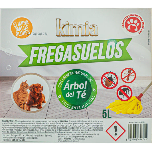 KIMIA - Fregasuelos Profesional 5L | Limpiasuelos Mascotas | Repelente Insectos | Friegasuelos Concentrado con Esencia de Arbol de Té | Especial Perros y Gatos | Multisuperficie | Limpieza Profunda