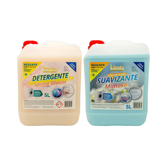 KIMIA - Pack Detergente Concentrado Spring Blossom 5L + Suavizante Concentrado Mimoso 5L | Limpieza Profunda | Fragancia Primaveral y Duradera | Protege Color de la Ropa | Suavidad y Frescor Duradero