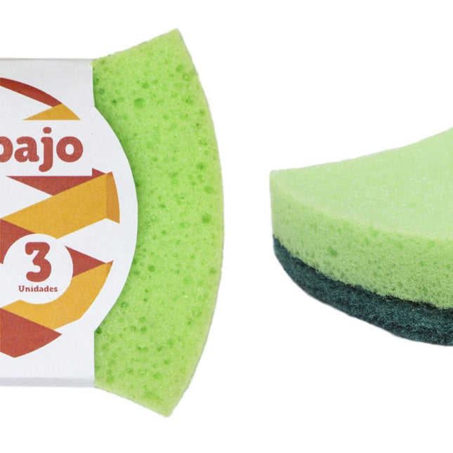 Estropajo Fibra Verde Con Esponja 10,5X8X2,5 cm., Lote 3 Unidades