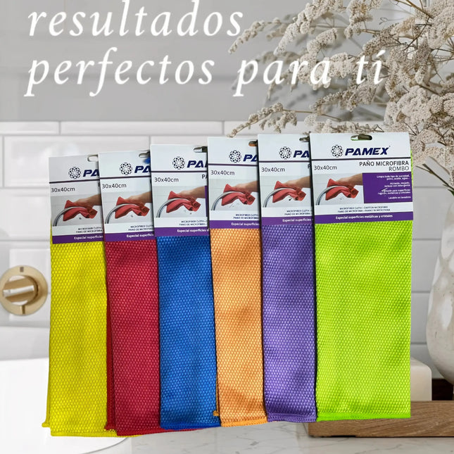 6 Paños Microfibra 30X40 Rombo Especial Cristales