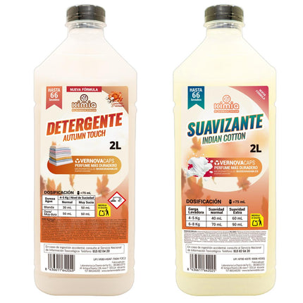 Pack Detergente Autumn Touch y Suavizante Indian Cotton 2 litros KIMIA