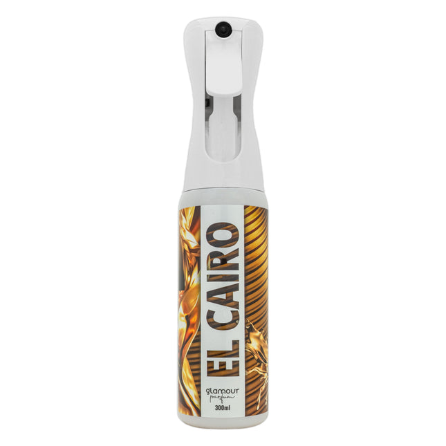 GLAMOUR PARFUM - Ambientador de Hogar El Cairo - 300 ml - Pulverizador con Aroma Frutal y Floral - Ambientador Textil en Spray - para Pulverizar en la Cama o en Cortinas - Reutilizable