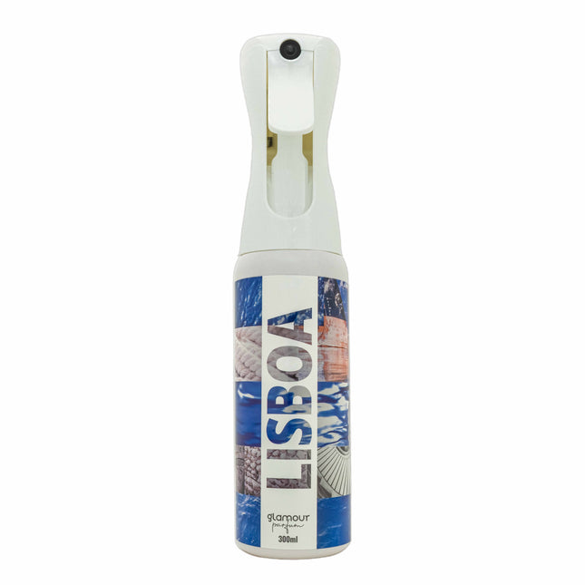 GLAMOUR PARFUM - Ambientador de Hogar Lisboa - 300 ml - Pulverizador con Aroma Fresco y Marino - Ambientador Textil en Spray - para Pulverizar en la Cama o en Cortinas - Reutilizable
