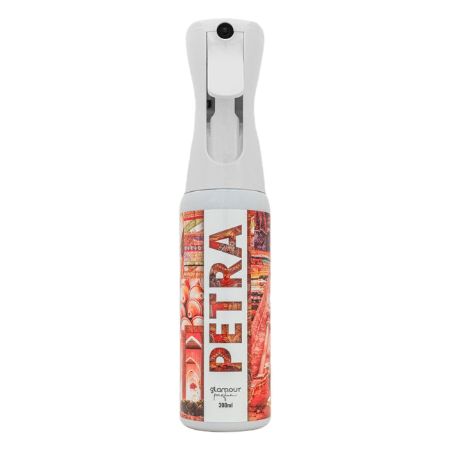 GLAMOUR PARFUM - Ambientador de Hogar Petra - 300 ml - Pulverizador con Aroma Fresco y Cítrico - Ambientador Textil en Spray - para Pulverizar en la Cama o en Cortinas - Reutilizable