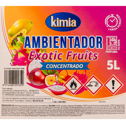 Ambientador Concentrado KIMIA Exotic Fruits 5L | Aroma Tropical de Larga Duración | Perfumador de Estancias y Textiles | Formato Ahorro Profesional