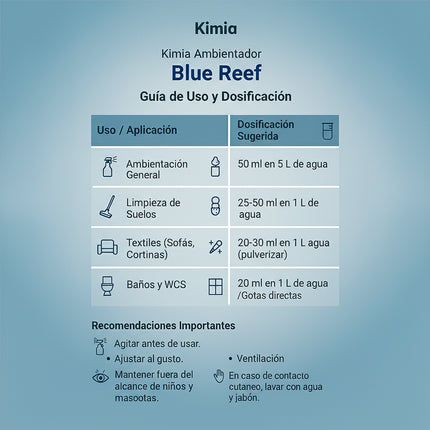 Ambientador Profesional Blue Reef KIMIA | Garrafa 5L Formato Ahorro | Aroma Frescor Oceánico de Larga Duración