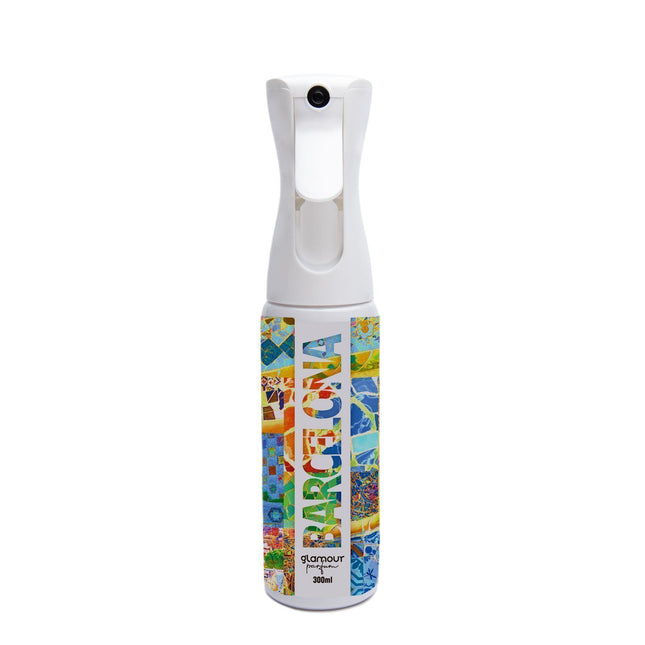 GLAMOUR PARFUM - Ambientador de Hogar Barcelona - 300 ml - Pulverizador con Aroma Cítrico y Jazmín - Ambientador Textil en Spray - para Pulverizar en la Cama o en Cortinas - Reutilizable
