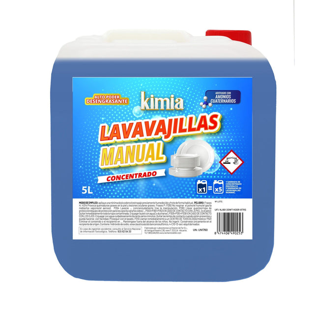 KIMIA | Detergente Lavavajillas Manual Bac Concentrado | Quitagrasa | Elimina la Suciedad Incrustada | Brillo Óptimo | 5L