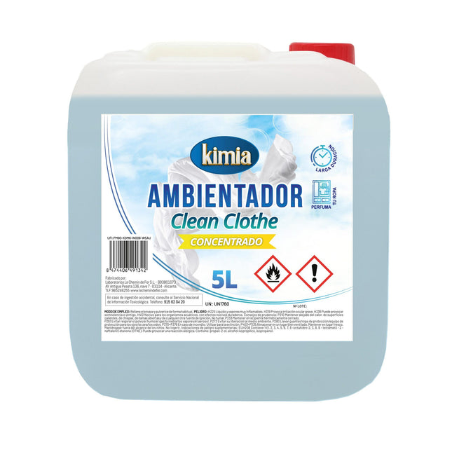KIMIA | Pack Perfumador de Hogar Concentrado | Garrafa + Atomizador | Aroma Ropa Limpia | Ambientador Ideal para Hogar, Coche, Comercios y Hostelería | Concentración Alta en Esencias | 5L