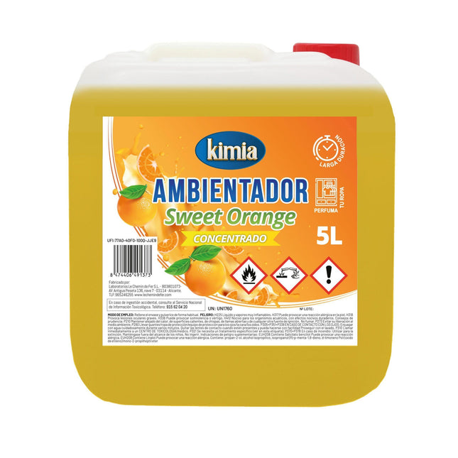 KIMIA | Pack Perfumador de Hogar Concentrado | Garrafa + Atomizador | Aroma Naranja Dulce | Ambientador Ideal para Hogar, Coche, Comercios y Hostelería | Concentración Alta en Esencias | 5L