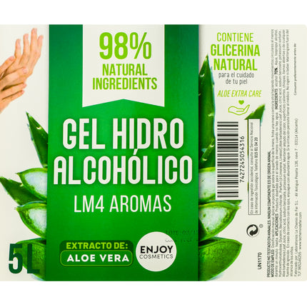 ENJOY COSMETICS - Gel Hidroalcohólico 5L | 70% Alcohol | Con Extracto Natural de Aloe Vera y Glicerina Natural | Cuidado de la Piel | 98% Ingredientes Naturales | Ideal para Casa y Comercios