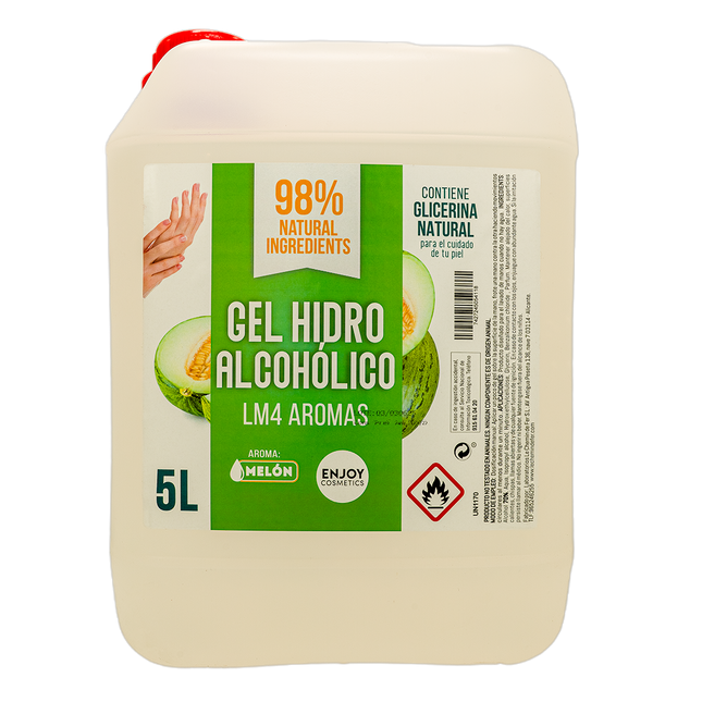 ENJOY COSMETICS - Gel Hidroalcohólico Aroma Melón 5L | 70% Alcohol | Con Glicerina Natural | Para el Cuidado de la Piel | 98% Ingredientes Naturales | Ideal para Casa y Comercios