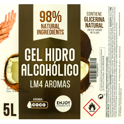 ENJOY COSMETICS - Gel Hidroalcohólico Aroma Suave a Coco 5L | 70% Alcohol | Con Glicerina Natural | Para el Cuidado de la Piel | 98% Ingredientes Naturales | Ideal para Casa y Comercios
