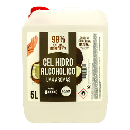 ENJOY COSMETICS - Gel Hidroalcohólico Aroma Suave a Coco 5L | 70% Alcohol | Con Glicerina Natural | Para el Cuidado de la Piel | 98% Ingredientes Naturales | Ideal para Casa y Comercios