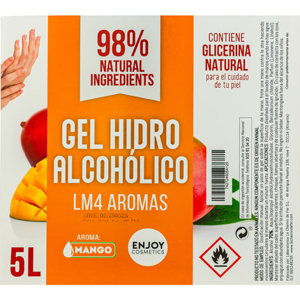 ENJOY COSMETICS - Gel Hidroalcohólico Aroma Suave a Mango 5L | 70% Alcohol | Con Glicerina Natural | Para el Cuidado de la Piel | 98% Ingredientes Naturales | Ideal para Casa y Comercios