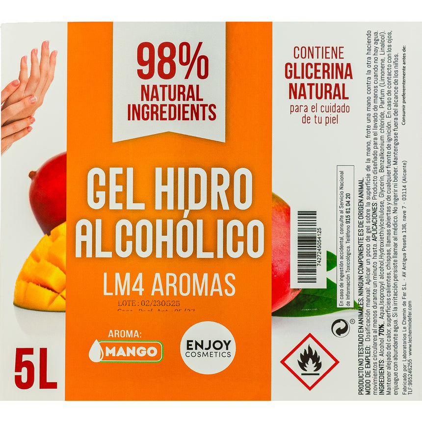 ENJOY COSMETICS - Gel Hidroalcohólico Aroma Suave a Mango 5L | 70% Alcohol | Con Glicerina Natural | Para el Cuidado de la Piel | 98% Ingredientes Naturales | Ideal para Casa y Comercios