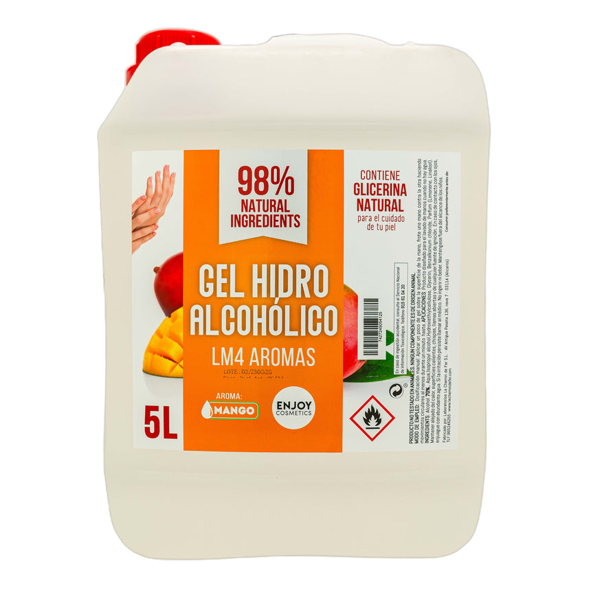 ENJOY COSMETICS - Gel Hidroalcohólico Aroma Suave a Mango 5L | 70% Alcohol | Con Glicerina Natural | Para el Cuidado de la Piel | 98% Ingredientes Naturales | Ideal para Casa y Comercios