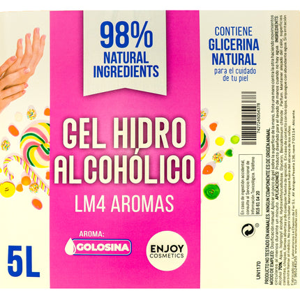 ENJOY COSMETICS - Gel Hidroalcohólico Aroma a Golosina 5L | 70% Alcohol | Con Glicerina Natural | Para el Cuidado de la Piel | 98% Ingredientes Naturales | Ideal para Casa y Comercios
