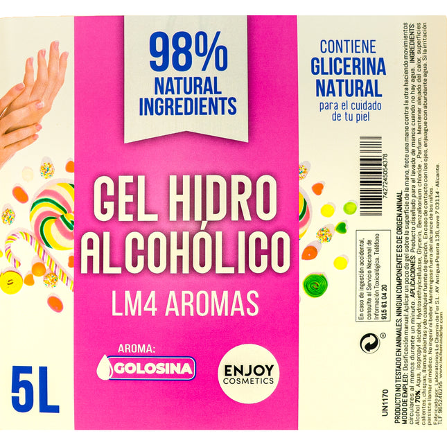 ENJOY COSMETICS - Gel Hidroalcohólico Aroma a Golosina 5L | 70% Alcohol | Con Glicerina Natural | Para el Cuidado de la Piel | 98% Ingredientes Naturales | Ideal para Casa y Comercios