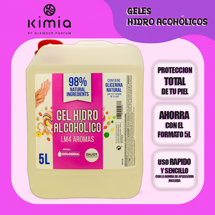 ENJOY COSMETICS - Gel Hidroalcohólico Aroma a Golosina 5L | 70% Alcohol | Con Glicerina Natural | Para el Cuidado de la Piel | 98% Ingredientes Naturales | Ideal para Casa y Comercios