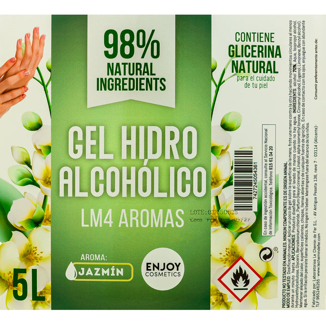 ENJOY COSMETICS - Gel Hidroalcohólico Aroma a Jazmín 5L | 70% Alcohol | Con Glicerina Natural | Para el Cuidado de la Piel | 98% Ingredientes Naturales | Ideal para Casa y Comercios