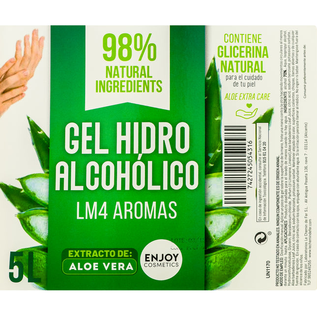 ENJOY COSMETICS | Gel Hidroalcohólico | 70% Alcohol | Con Extracto Natural de Aloe Vera y Glicerina Natural | Cuidado de la Piel | 98% Ingredientes Naturales | Ideal para Casa y Comercios | 5000 ml