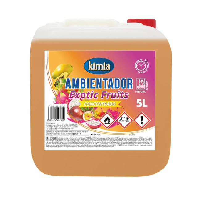 KIMIA | Pack Perfumador de Hogar Concentrado | Garrafa + Atomizador | Aroma Frutas Exóticas | Ambientador Ideal para Hogar, Coche, Comercios y Hostelería | Concentración Alta en Esencias | 5L