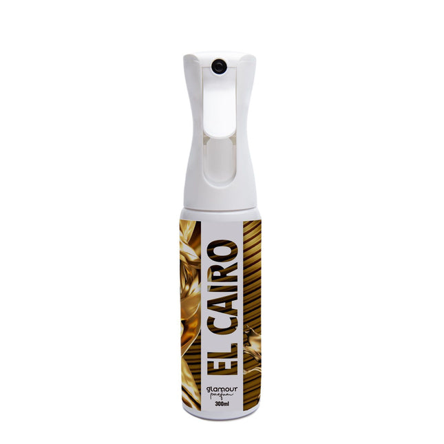 GLAMOUR PARFUM - Ambientador de Hogar El Cairo - 300 ml - Pulverizador con Aroma Frutal y Floral - Ambientador Textil en Spray - para Pulverizar en la Cama o en Cortinas - Reutilizable
