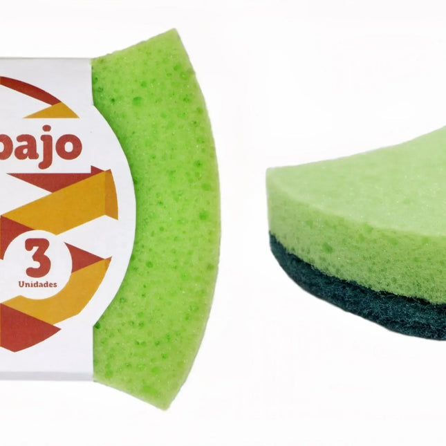 Estropajo Fibra Verde Con Esponja 10,5X8X2,5 cm., Lote 3 Unidades