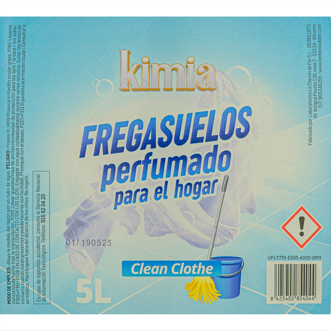 Fregasuelos Profesional Clean Clothe KIMIA | Formato 5L Gran Rendimiento | Limpiador con Aroma a Ropa Limpia y Brillo Intenso