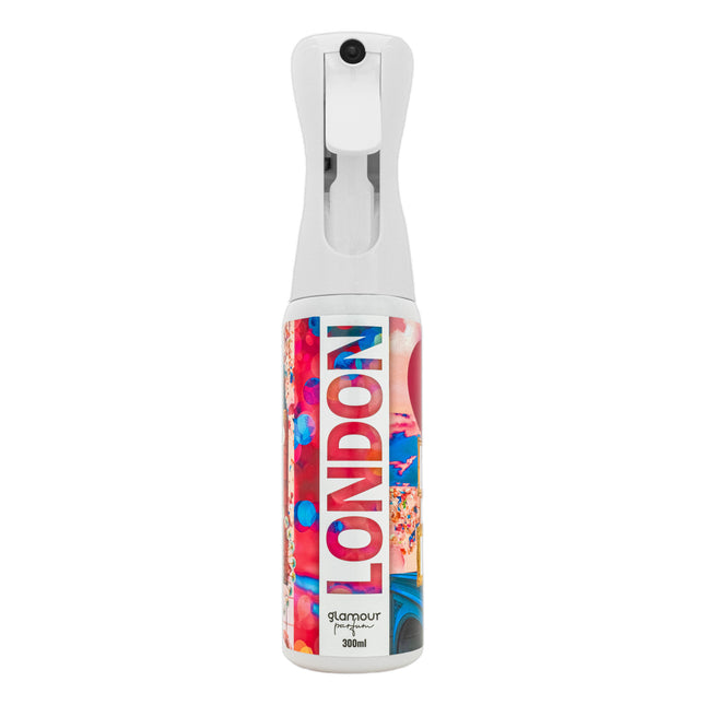 GLAMOUR PARFUM - Ambientador de Hogar Londres - 300 ml - Pulverizador con Aroma Floral y Amaderado - Ambientador Textil en Spray - para Pulverizar en la Cama o en Cortinas - Reutilizable
