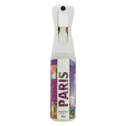 GLAMOUR PARFUM - Ambientador de Hogar París - 300 ml - Pulverizador con Aroma Floral y Afrutado - Ambientador Textil en Spray - para Pulverizar en la Cama o en Cortinas - Reutilizable