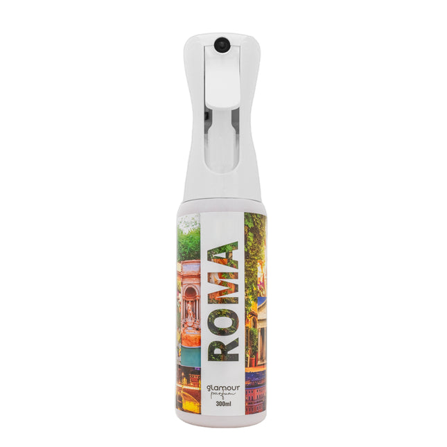GLAMOUR PARFUM - Ambientador de Hogar Roma - 300 ml - Pulverizador con Aroma Floral y Manzana Verde - Ambientador Textil en Spray - para Pulverizar en la Cama o en Cortinas - Reutilizable