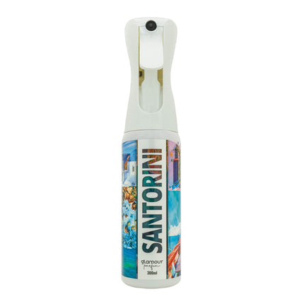 GLAMOUR PARFUM - Ambientador de Hogar Santorini - 300 ml - Pulverizador con Aroma Afrutado y Vainilla - Ambientador Textil en Spray - para Pulverizar en la Cama o en Cortinas - Reutilizable