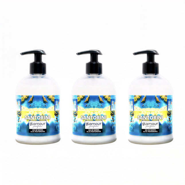 GLAMOUR PARFUM - Jabón de Manos Perfumado Santorini Cosmético 3 uds x 500 ml | Ph Neutro con Emolientes Naturales para el Cuidado de la Piel