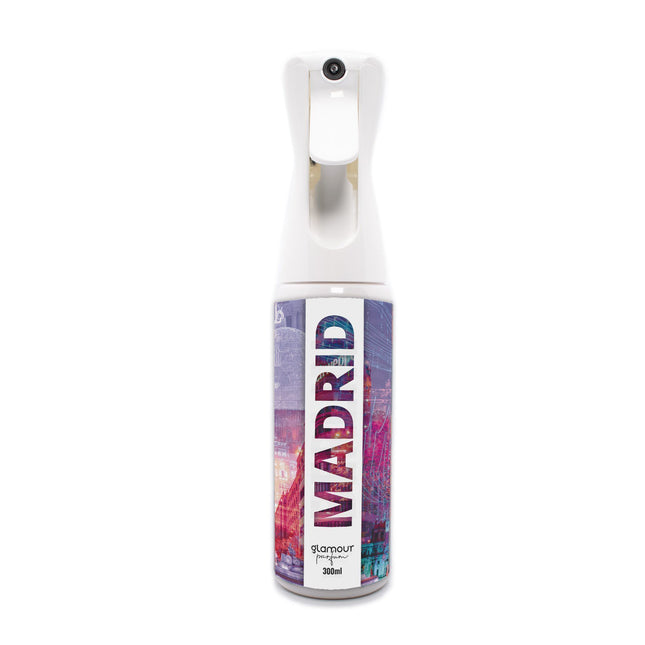 GLAMOUR PARFUM - Ambientador de Hogar Madrid - 300 ml - Pulverizador con Aroma Especiado - Ambientador Textil en Spray - para Pulverizar en la Cama o en Cortinas - Reutilizable