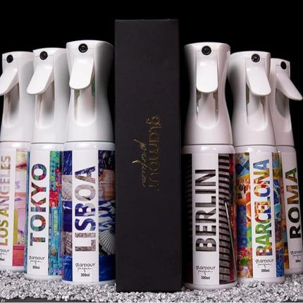 GLAMOUR PARFUM - Pack 4 Ambientadores de Hogar - Fragancia Madrid, Granada, Ibiza y Barcelona - 4 x 300 ml - Pack I Love Spain - Ambientadores Textiles en Spray - Reutilizable