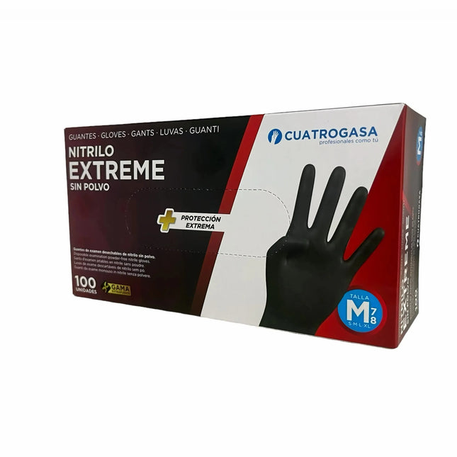 GUANTES DE NITRILO NEGROS EXTRA RESISTENTES PACK DE 100 UNIDADES