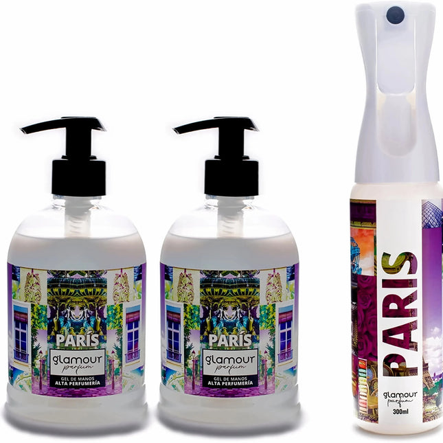 Glamour Parfum Pack – Jabón de Manos 500 ml + Ambientador Textil 300 ml (Aroma Floral y Afrutado)