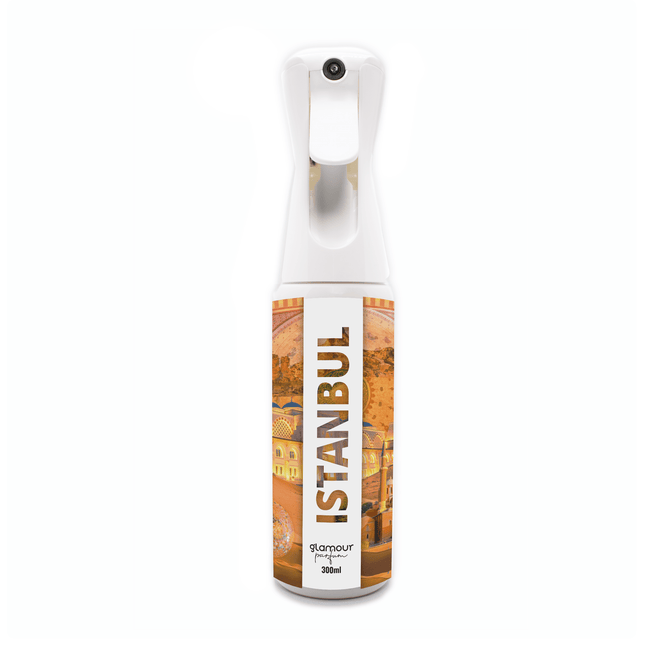 GLAMOUR PARFUM - Ambientador de Hogar Istanbul - 300 ml - Pulverizador con Aroma Cítrico Especiado - Ambientador Textil en Spray - para Pulverizar en la Cama o en Cortinas - Reutilizable
