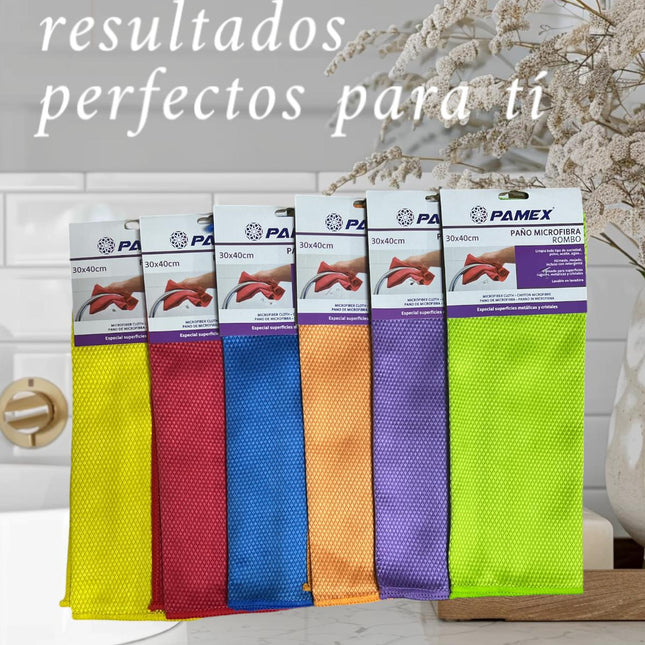 6 Paños Microfibra 30X40 Rombo Especial Cristales