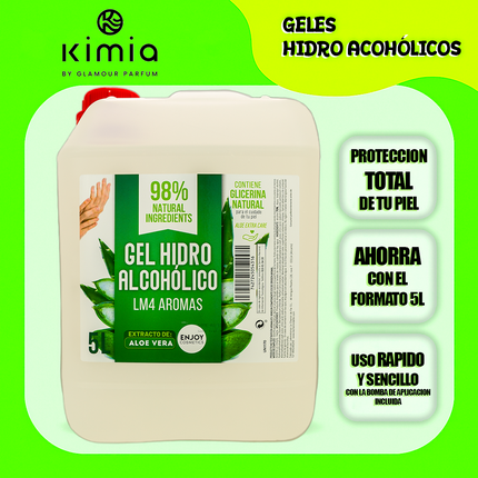 ENJOY COSMETICS | Gel Hidroalcohólico | 70% Alcohol | Con Extracto Natural de Aloe Vera y Glicerina Natural | Cuidado de la Piel | 98% Ingredientes Naturales | Ideal para Casa y Comercios | 5000 ml