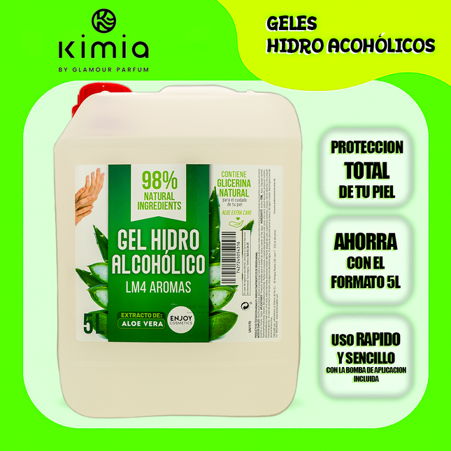 ENJOY COSMETICS | Gel Hidroalcohólico | 70% Alcohol | Con Extracto Natural de Aloe Vera y Glicerina Natural | Cuidado de la Piel | 98% Ingredientes Naturales | Ideal para Casa y Comercios | 5000 ml