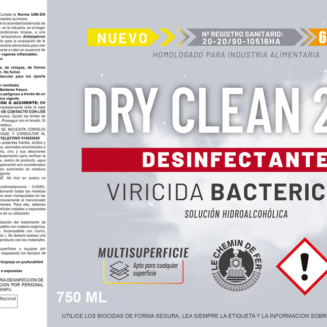 KIMIA - Super Pack 2x Dry Clean 20M Desinfectante 750ml | Viricida y Bactericida | 65% Alcohol para Textiles y Superficies
