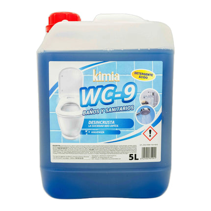 KIMIA - Desincrustante WC-9 5L | para Baños y Sanitarios | Desincrustante Ácido | Limpieza Multiusos | Potente Limpiador | Limpieza de WC, Grifos y Pasamanos | Uso Doméstico e Industrial
