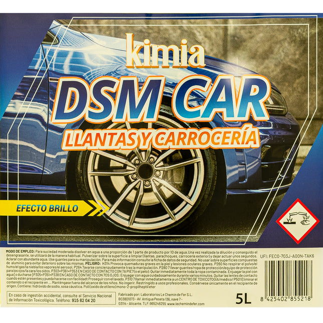 KIMIA - Detergente Especial DSM Car 5L | Para Llantas y Carrocerías | Limpieza Coche | Alto Rendimiento | Protege y Elimina Grasa y Suciedad | Acabado Brillante | Uso Doméstico y Profesional