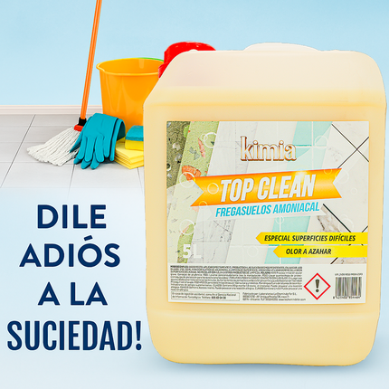 KIMIA - Fregasuelos Top Clean Amoniacal 5L | Fregasuelos Perfumado para Hogar | Limpiador de Suelo | Limpieza Profunda | Aroma a Azahar | Fragancia Fresca y Duradera | Líquido Multiusos