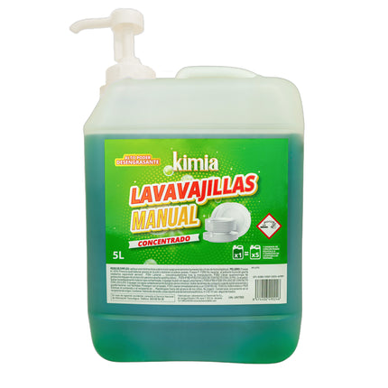 KIMIA - Lavavajillas Manual 5L + Bomba Reutilizable | Lavavajillas para Hogar | Suave con las Manos | Limpieza Profunda | Elimina Grasa y Residuos | Alta Concentración | Desengrasante Potente