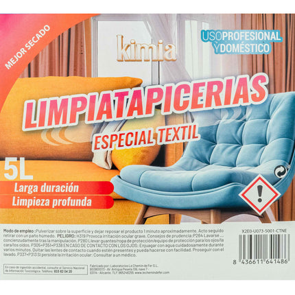 KIMIA - Limpiatapicerías Especial Textil 5L | Limpiador Profesional y Doméstico | Limpieza Profunda en Tapicerías y Textiles | Resultados Duraderos | Protege Fibas y Colores | Fórmula Avanzada