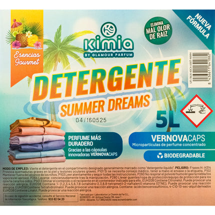 KIMIA - Pack Detergente Summer Dreams + Suavizante Concentrado Mimoso 5L con Bomba | Limpieza Profunda | Fragancia Primaveral y Duradera | Protege Color de la Ropa | Suavidad y Frescor Duradero